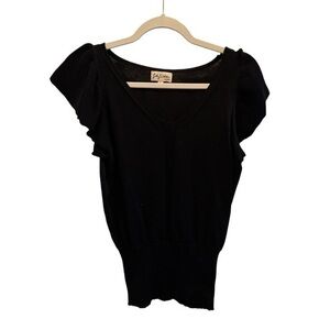Lily White Black Ruffle Sleeve Knit Top